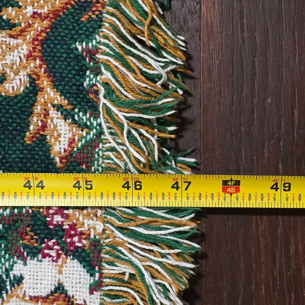 Vintage Floral Woven Tapestry Throw Blanket Red Roses Green Fringe 47x66 Cottage